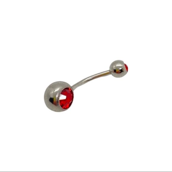 Belly Ring ruby red CZ - Picture 2 of 3